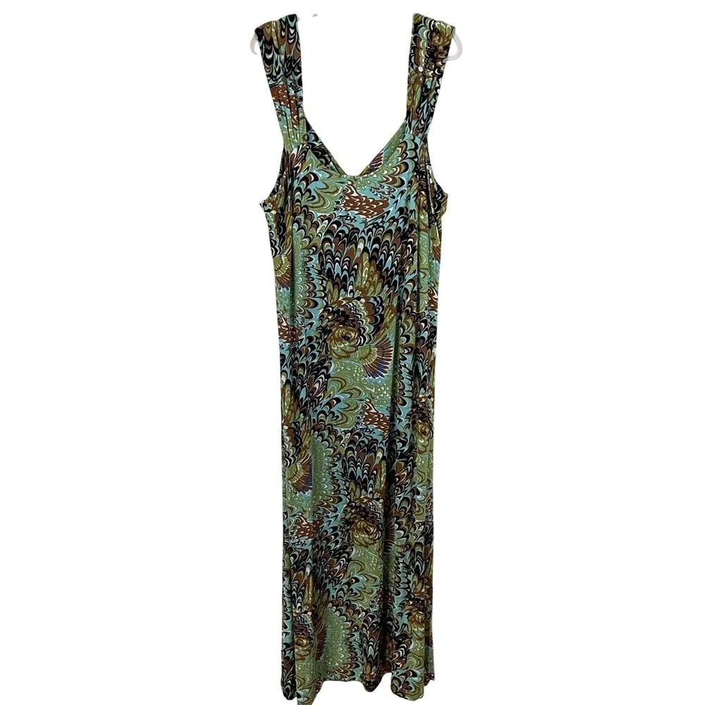 The‎ Pyramid Collection Maxi Dress Women 2X PEACOCK Sleeveless RESORT VACATION